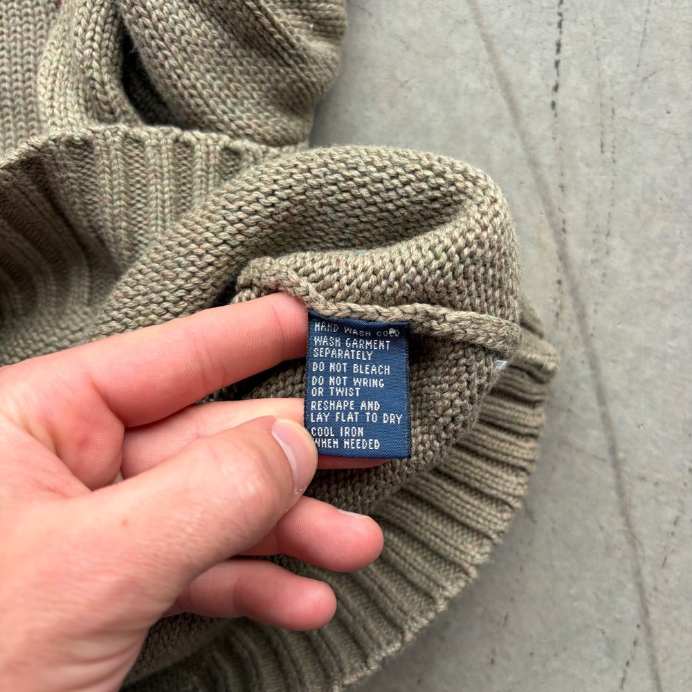 Vintage Polo Ralph Lauren Crewneck Sweater Tan Cotton Knit Mens Large - Picture 5 of 8